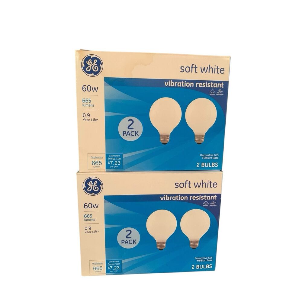 Lot Of 2 GE 60W 2 Pack Light Bulbs Vibration Resistant READ‎